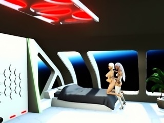 3d sci-fi android dickgirl fucks sexy girl in space station