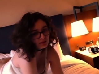 Nerdy teen peels off her clothes and flaunts her sexy body