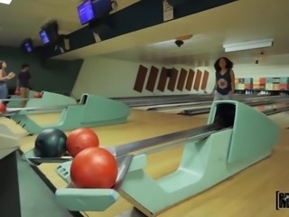 All the friends are watching us fuck while they are bowling