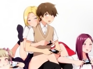 Hentai schoolgirls sharing meat pole in wild group sex