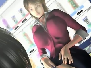 Busty 3D anime babe gives oral sex
