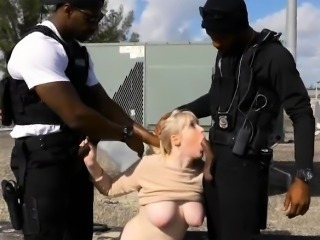 White blonde chick drilled by two black police officers
