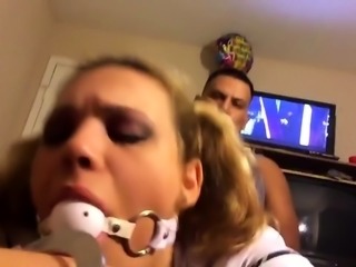 Submissive young blonde getting pounded rough from behind