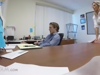 Lusty strict blonde boss Cory Chase punishes her lazy worker in a horny way