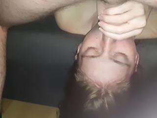 Throatfuck, gagged and cum in my slutty gf mouth