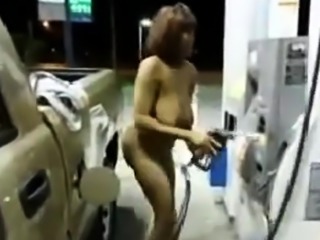 Old Black Woman Fuels Up Her Car Nude